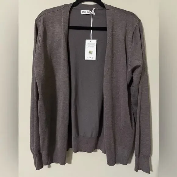 GRACE KARIN size XL brown open front button up soft knit cardigan long sleeve - Picture 12 of 12
